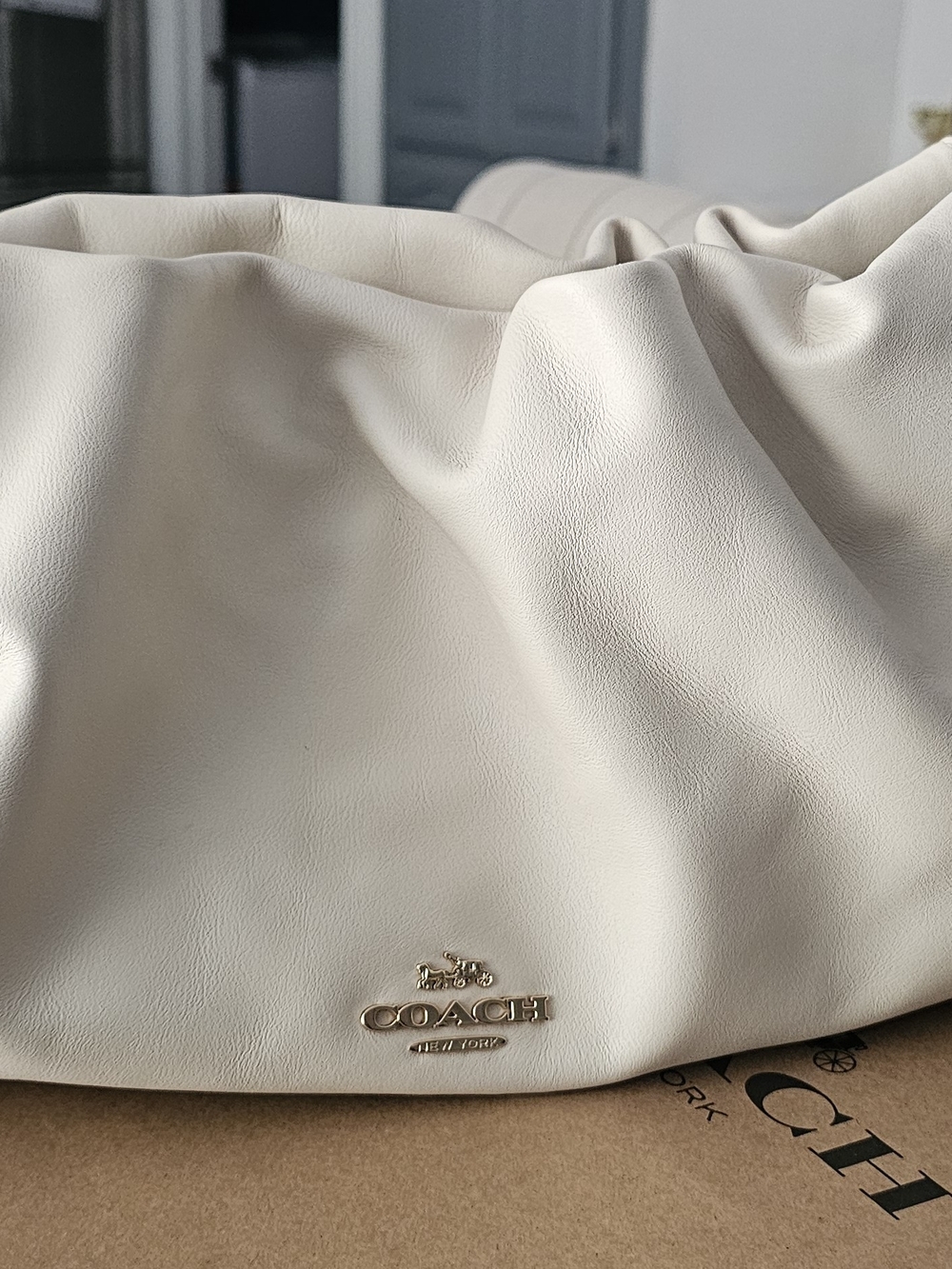 COACH Soft Cream Leather Shoulder Bag with Gold Logo Hardware